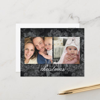 ホリデーフォトポストカードの黒いフローラ壁紙 シーズンポストカード