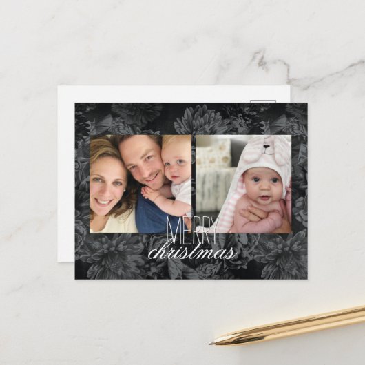 ホリデーフォトポストカードの黒いフローラ壁紙 シーズンポストカード (正面/裏面インサイチュ)