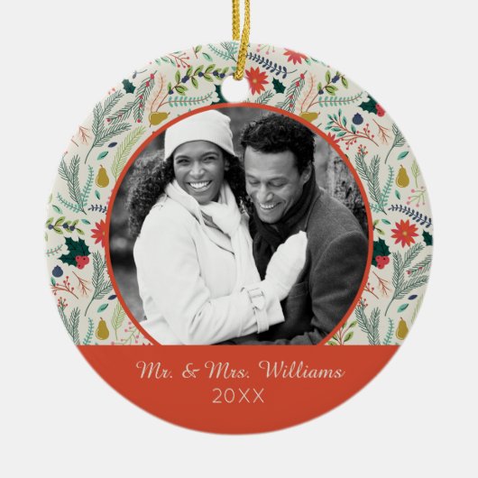 ホリデーフォト |メリークリスマスホリデーフローラ セラミックオーナメント (正面)