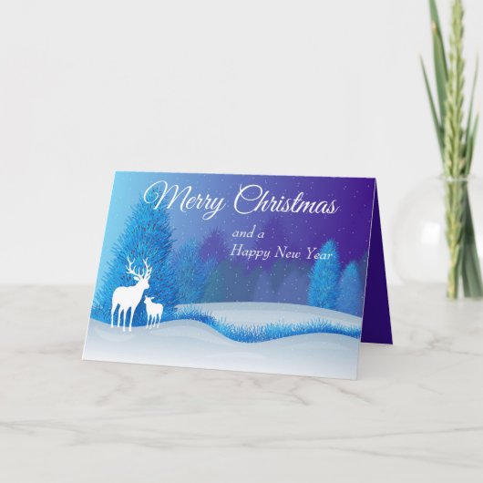ホリデーフォレストとトナカイのホリデーカード シーズンカード (正面)