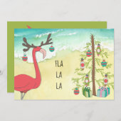 ホリデーフラミンゴビーチシーンクリスマスカード 案内状 (正面/裏面)