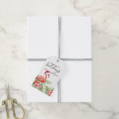 ホリデーフラミンゴフローラクリスマスパーソナライズされた ギフトタグ (より糸付き)