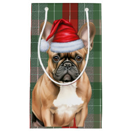 ホリデーフレンチブルドッグとお祭りタートルチェックのクリスマス スモールペーパーバッグ