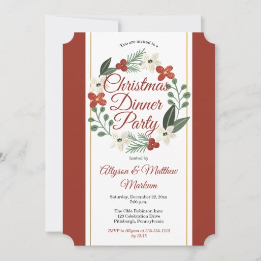 ホリデーフローラリースクリスマスディナーパーティー 招待状 (正面)