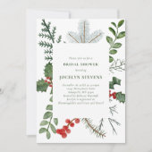 ホリデーブライダルシャワー招待、クリスマスリース シーズンカード (正面)