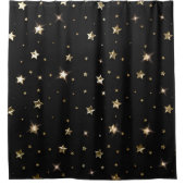ホリデーブラックと金ゴールドフェイクメタルクリスマススターズ シャワーカーテン (正面)