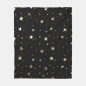 ホリデーブラックと金ゴールドフェイクメタルクリスマススターズ フリースブランケット (正面)