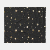 ホリデーブラックと金ゴールドフェイクメタルクリスマススターズ フリースブランケット (正面(横))