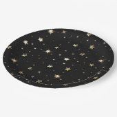 ホリデーブラックと金ゴールドフェイクメタルクリスマススターズ ペーパープレート (アングル)