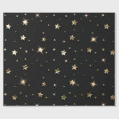 ホリデーブラックと金ゴールドフェイクメタルクリスマススターズ ラッピングペーパー (フラット)