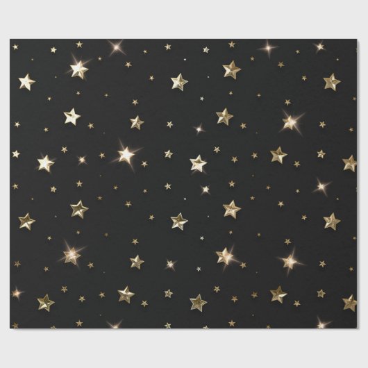ホリデーブラックと金ゴールドフェイクメタルクリスマススターズ ラッピングペーパー (フラット)