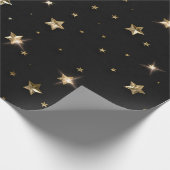 ホリデーブラックと金ゴールドフェイクメタルクリスマススターズ ラッピングペーパー (角)