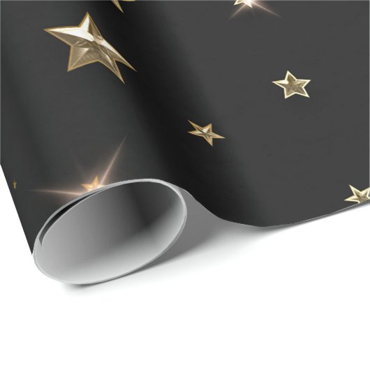 ホリデーブラックと金ゴールドフェイクメタルクリスマススターズ ラッピングペーパー (ロールコーナー)