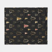 ホリデーブラックと金ゴールドフェイクメタルクリスマスツリー フリースブランケット (正面(横))