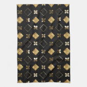 ホリデーブラックと金ゴールドメタルクリスマスジオメトリック キッチンタオル (縦)