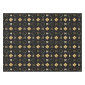 ホリデーブラックと金ゴールドメタルクリスマスジオメトリック テーブルクロス (正面(横))