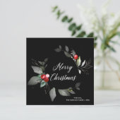 ホリデーブラックウォーターカラーホリークリスマスカード 招待状 (スタンド正面)