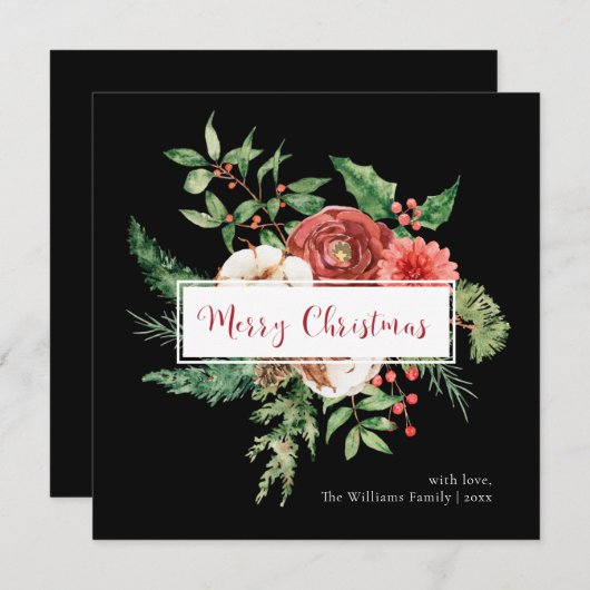 ホリデーブラックウォーターカラーボタニカルメリークリスマス (正面/裏面)