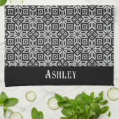 ホリデーブラック&ホワイトスカンジナビアパターン キッチンタオル (折り畳み)