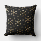 ホリデーブラック&金ゴールドメタルクリスマススノーフレーク クッション (正面)