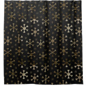 ホリデーブラック&金ゴールドメタルクリスマススノーフレーク シャワーカーテン (正面)