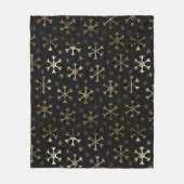 ホリデーブラック&金ゴールドメタルクリスマススノーフレーク フリースブランケット (正面)