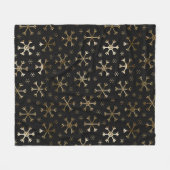 ホリデーブラック&金ゴールドメタルクリスマススノーフレーク フリースブランケット (正面(横))