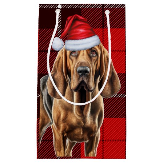 ホリデーブラッドハウンドとフェスティバルプレイドクリスマス スモールペーパーバッグ (正面)
