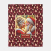 ホリデーブランケットコージーバーガンディ金ゴールドクリスマスサンタ フリースブランケット (正面)