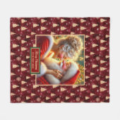 ホリデーブランケットコージーバーガンディ金ゴールドクリスマスサンタ フリースブランケット (正面(横))