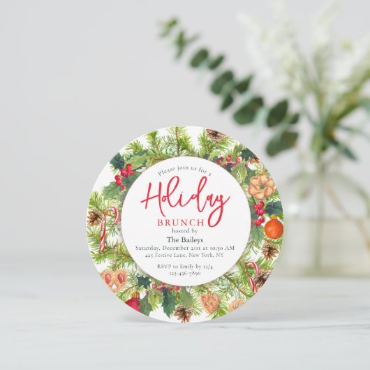 ホリデーブランチクリスマスシックウォーターカラーフローラ 招待状 (スタンド正面)