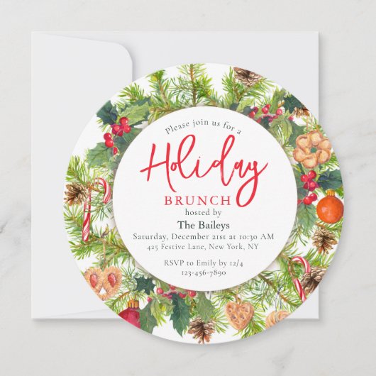 ホリデーブランチクリスマスシックウォーターカラーフローラ 招待状 (正面)