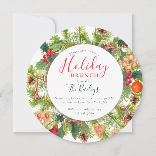 ホリデーブランチクリスマスシックウォーターカラーフローラ 招待状 (正面)