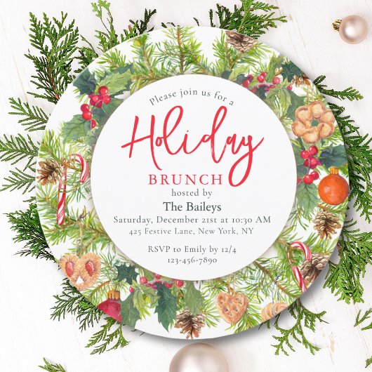 ホリデーブランチクリスマスシックウォーターカラーフローラ 招待状