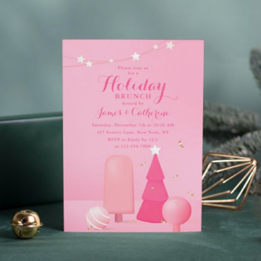 ホリデーブランチクリスマスブランチピンクモダンパーティー 招待状