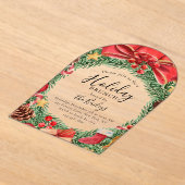 ホリデーブランチシックフローラクリスマスパーティー アクリル招待状 (レイダウン)