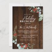 ホリデーブランチ素朴ウオーターカラーホリーダークウッド 招待状 (正面)