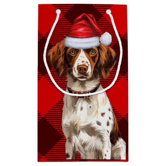 ホリデーブリタニースパニエル犬ドッグレッドプレイドクリスマス スモールペーパーバッグ (裏面)
