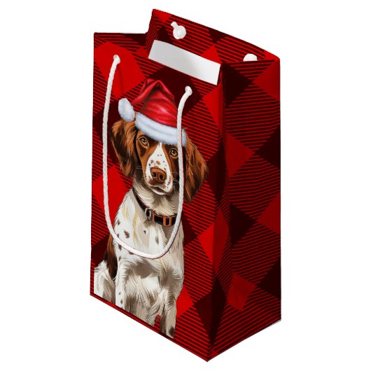 ホリデーブリタニースパニエル犬ドッグレッドプレイドクリスマス スモールペーパーバッグ (正面アングル)