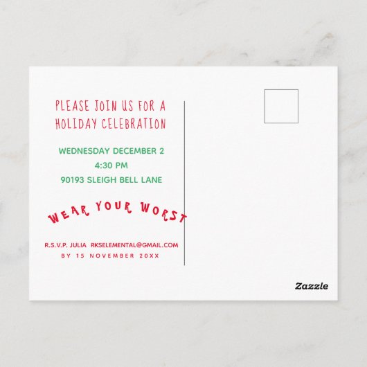 ホリデーブリーセーターカスタマイズテーマ招待  ポストカード (裏面)