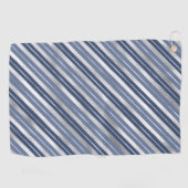 ホリデーブルーとシルバーフォイルのクリスマスストライプ飾り ゴルフタオル (横)