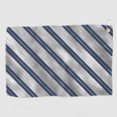 ホリデーブルーとシルバーフォイルのクリスマスストライプ飾り ゴルフタオル (横)