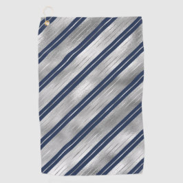 ホリデーブルーとシルバーフォイルのクリスマスストライプ飾り ゴルフタオル