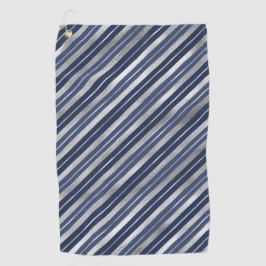 ホリデーブルーとシルバーフォイルのクリスマスストライプ飾り ゴルフタオル