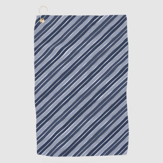 ホリデーブルーとシルバーフォイルのクリスマスストライプ飾り ゴルフタオル (正面)