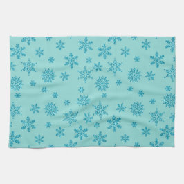 ホリデーブルーグリッタールックホリデースノーフレーク キッチンタオル