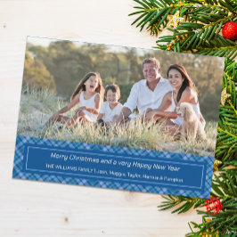 ホリデーブループレイドクリスマスフォトカード 招待状