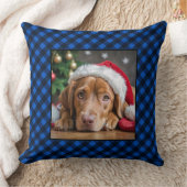 ホリデーブループレイドペットドッグパーソナライズされた写真 クッション (ブランケット)