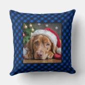 ホリデーブループレイドペットドッグパーソナライズされた写真 クッション (裏面)