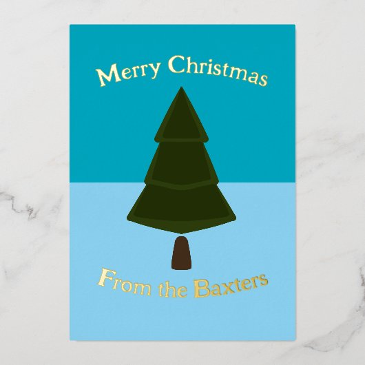 ホリデーブルー - クリスマスツリー ミニマリスト 箔シーズンカード (正面)